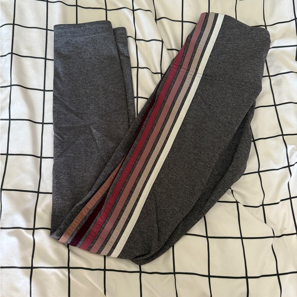 Lululemon Athletica Gray and Pink Leggings with Sporty Stripes